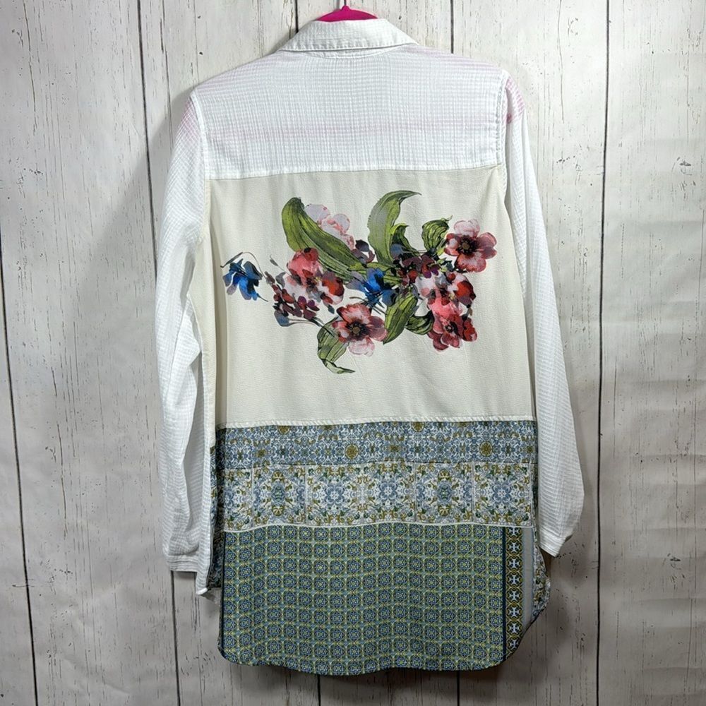Soft Surroundings Button Down Blouse Floral Patchwork Boho Artsy L Feminine